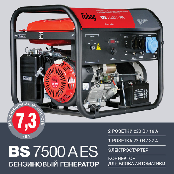 Бензиновый генератор Fubag BS 7500 A ES резервный фото