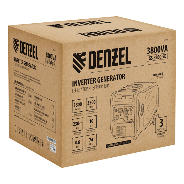 Бензиновый инверторный генератор DENZEL GS-3800iSE для газового котла фото